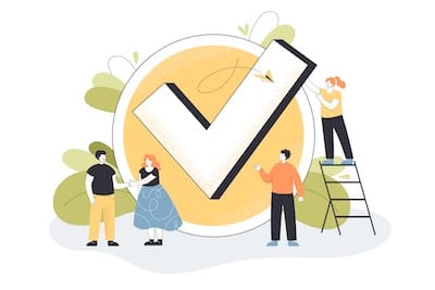 Personnes autours d'une checkmark